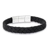 Sort læderarmbånd med stål - 8465