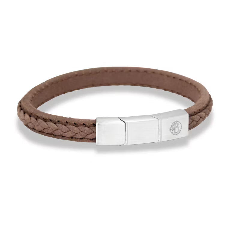 brunt læderarmbånd mes tål - 8425