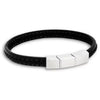 Sort læderarmbånd med stål - 8119