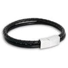 Sort læderarmbånd med stål - 8109