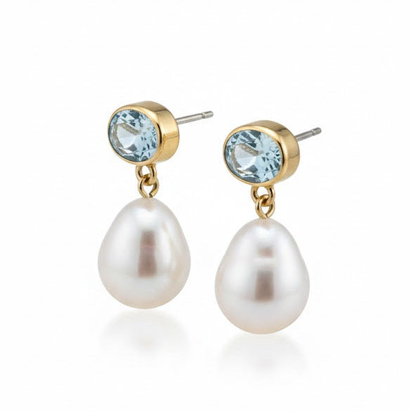 14kt akvamarin øreringe med perler - 25015P