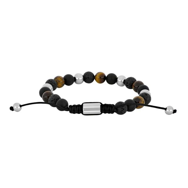 SON armbånd sort agate/lava/tigerøje og stål  - 80890332700