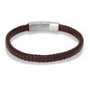 brunt læderarmbånd med stål - 8499