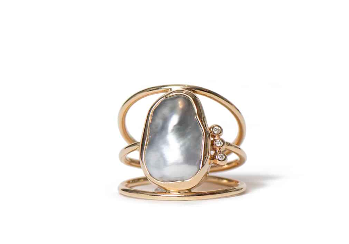 Athena guld ring med Tahiti perle og brillanter