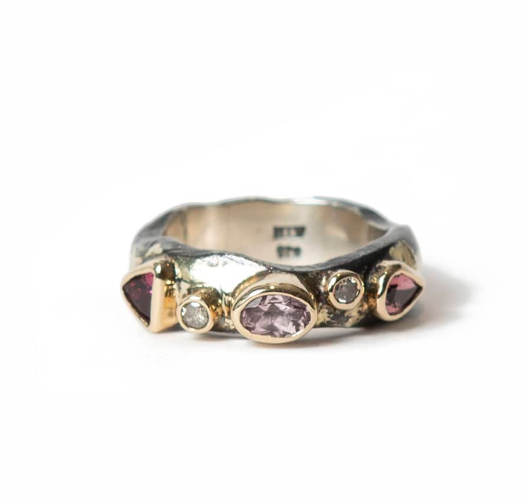 Athena ring med pink turmaliner og brillanter