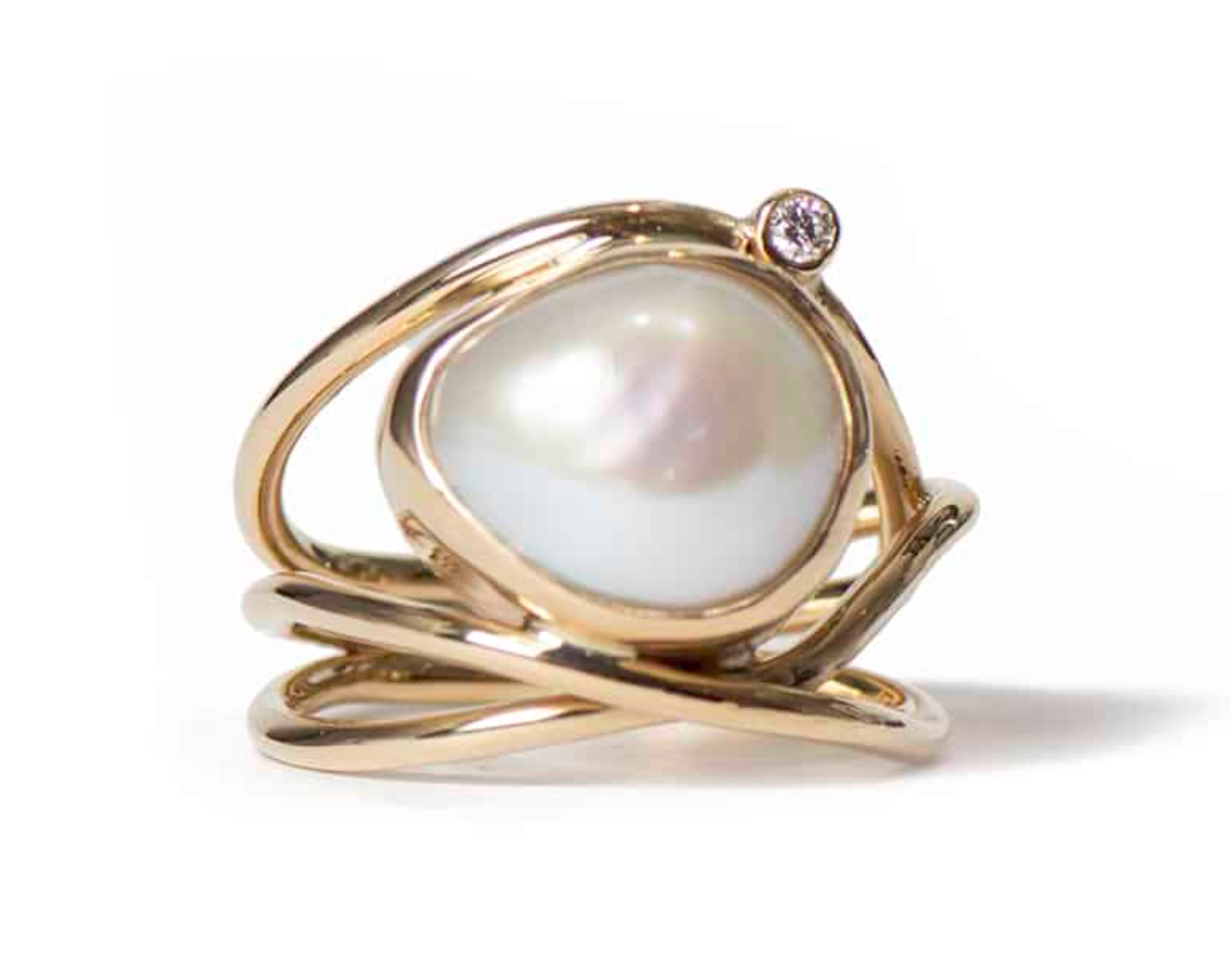 Athena guld viklering med perle og brillant