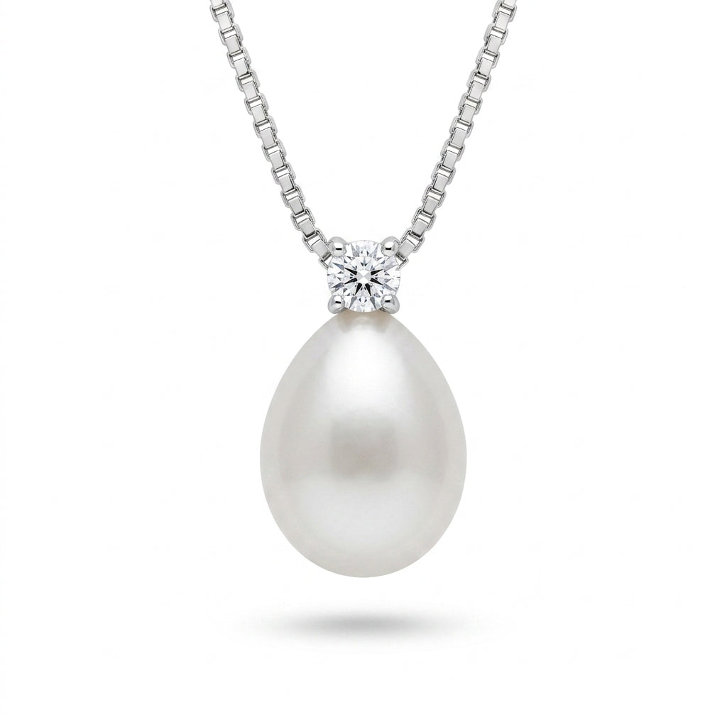 Hvidguld perlevedhæng 14 kt 0,05ct - 25FVP905