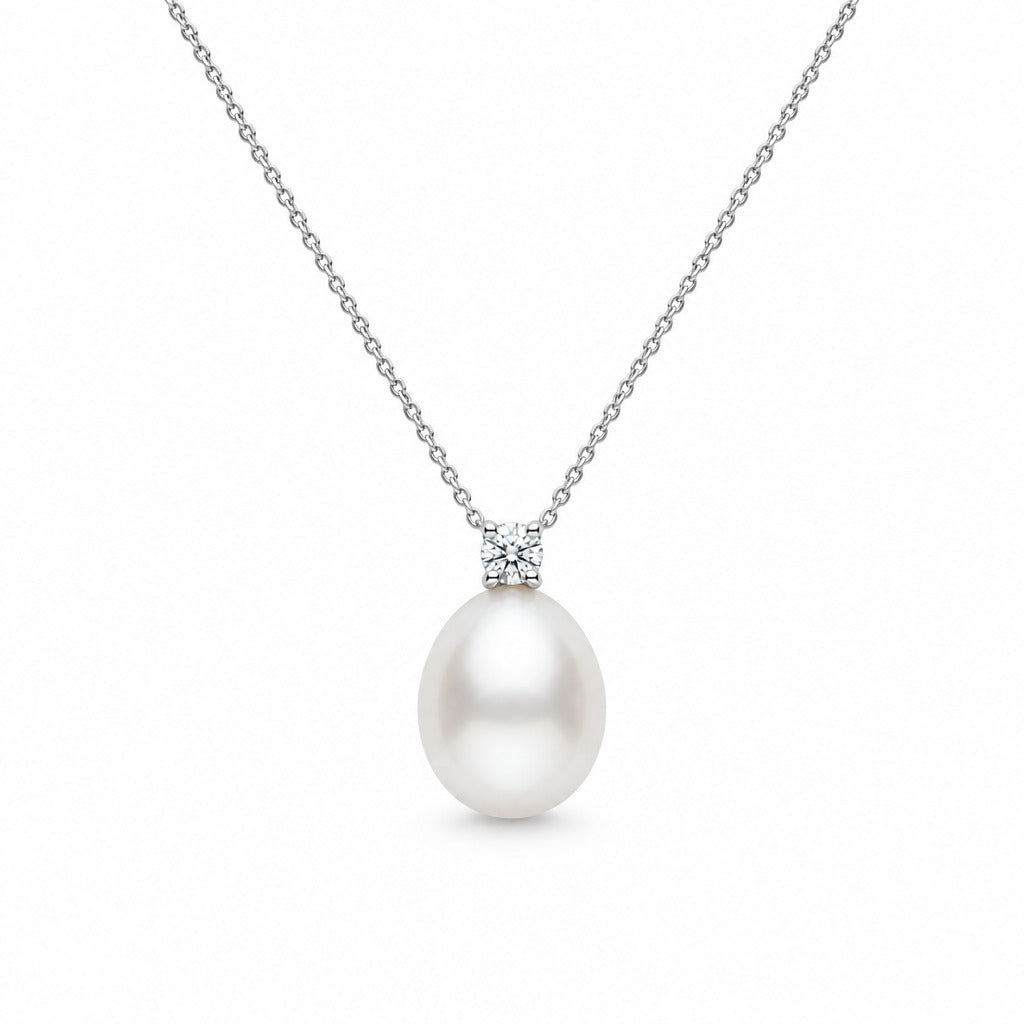 Hvidguld perlevehæng 14kt med brilliant 0,10ct - 36008PD10