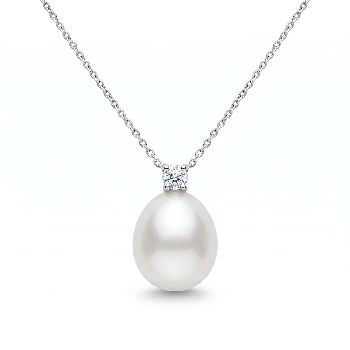 Hvidguld perlevehæng 14kt med brilliant 0,10ct - 36008PD10