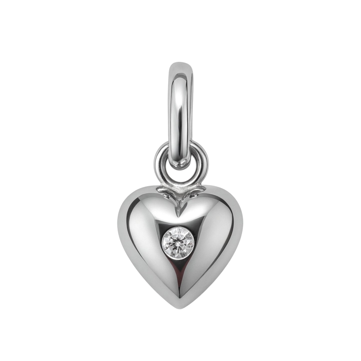 14kt massivt hvidguldshjerte med diamant