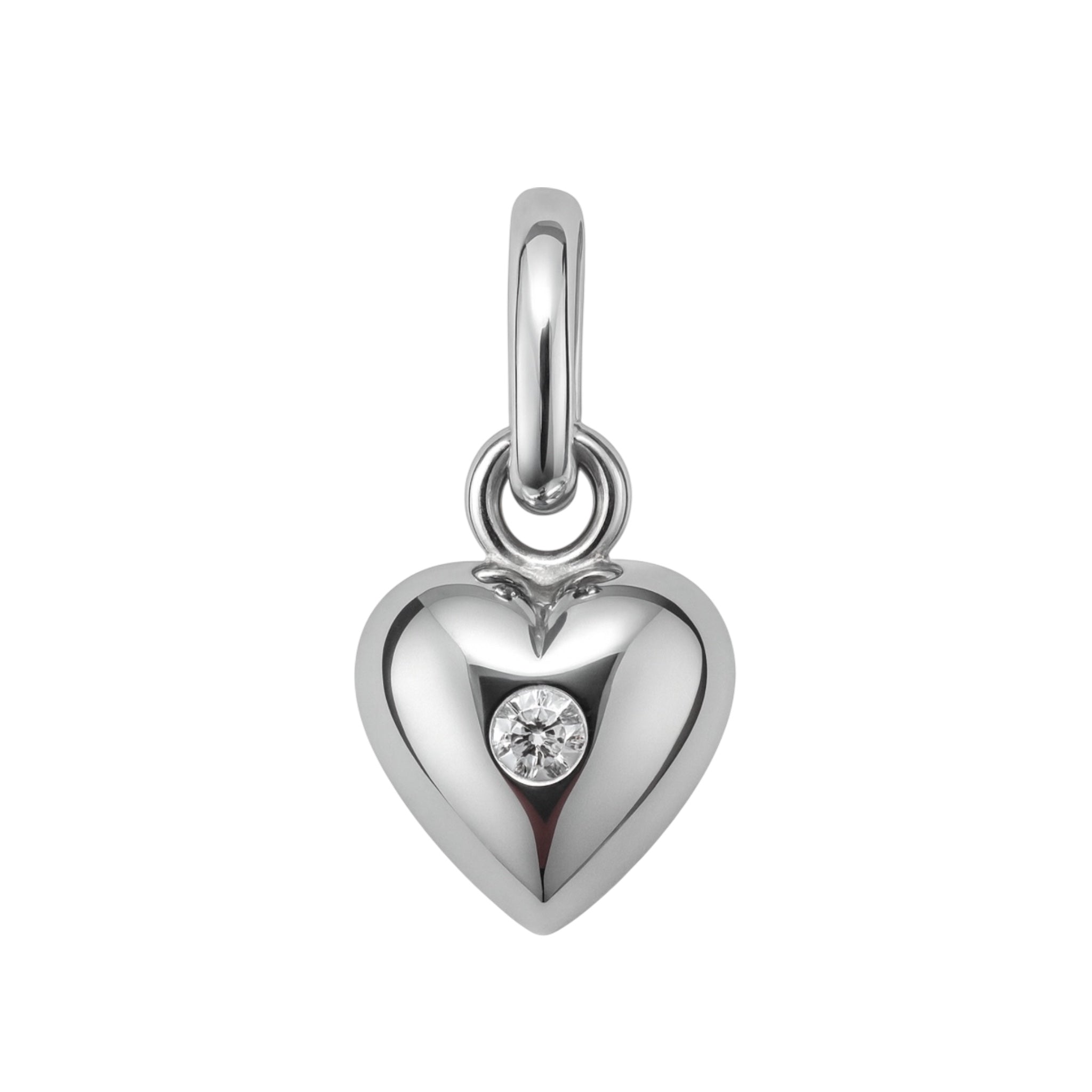 14kt massivt hvidguldshjerte med diamant