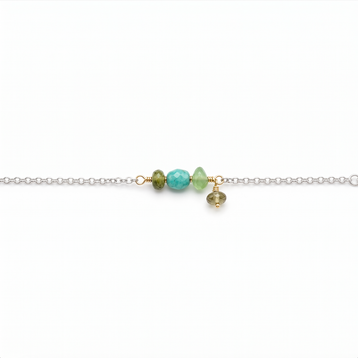 Lille unika armbånd m. chrysopras og turmalin - 59012CT1