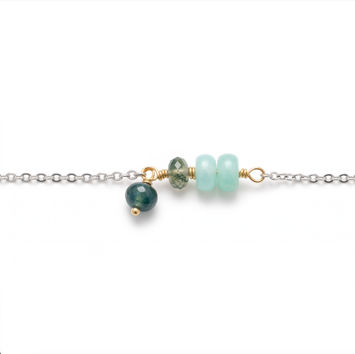 Lille unika armbånd m. chrysopras og turmalin - 59012CT2