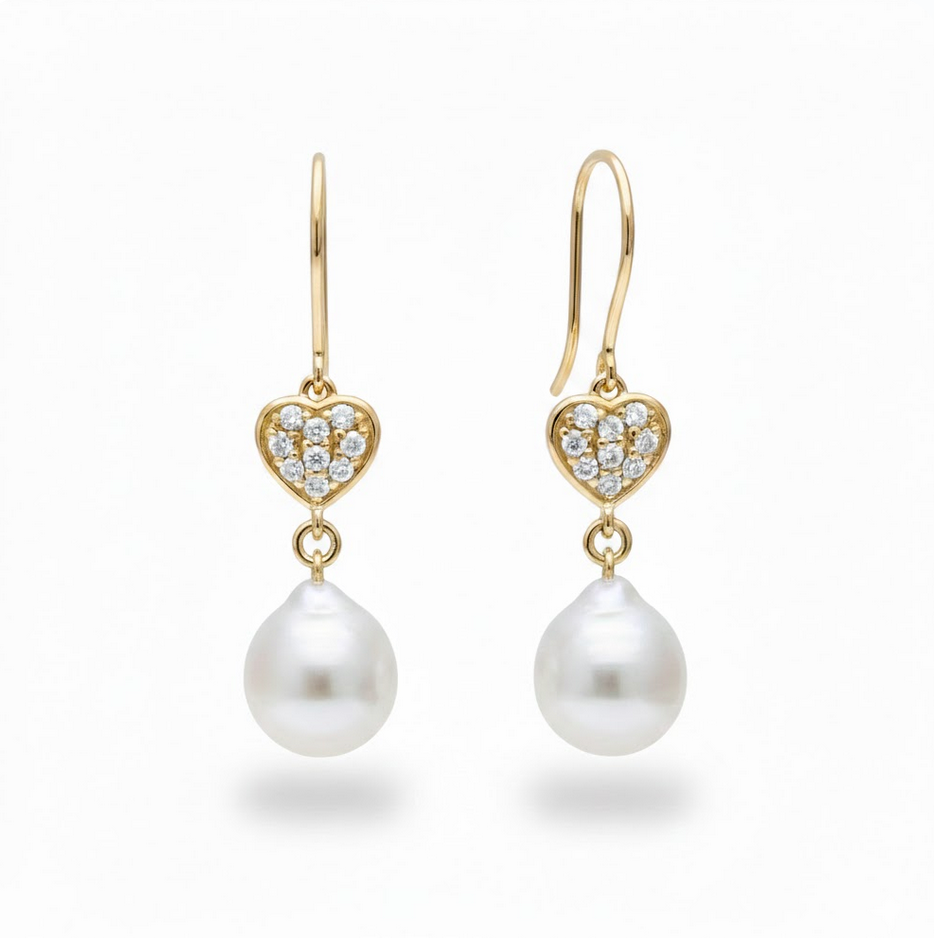 Perleøreringe med diamanthjerter - 25007D15P