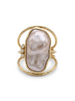 Athena guld ring med perle og 3 brillanter