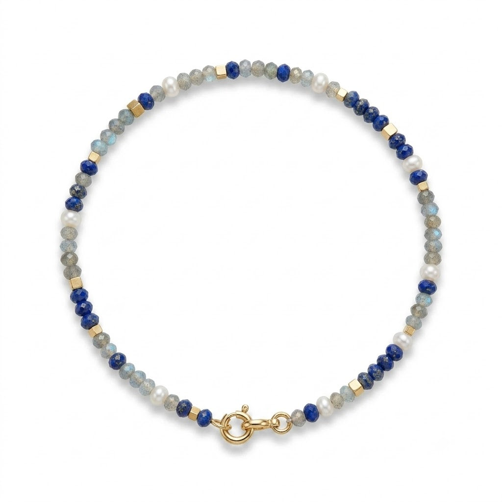 14 kt lapis, labradorit og ferskvandsperler armbånd - 55004LAPLAPE