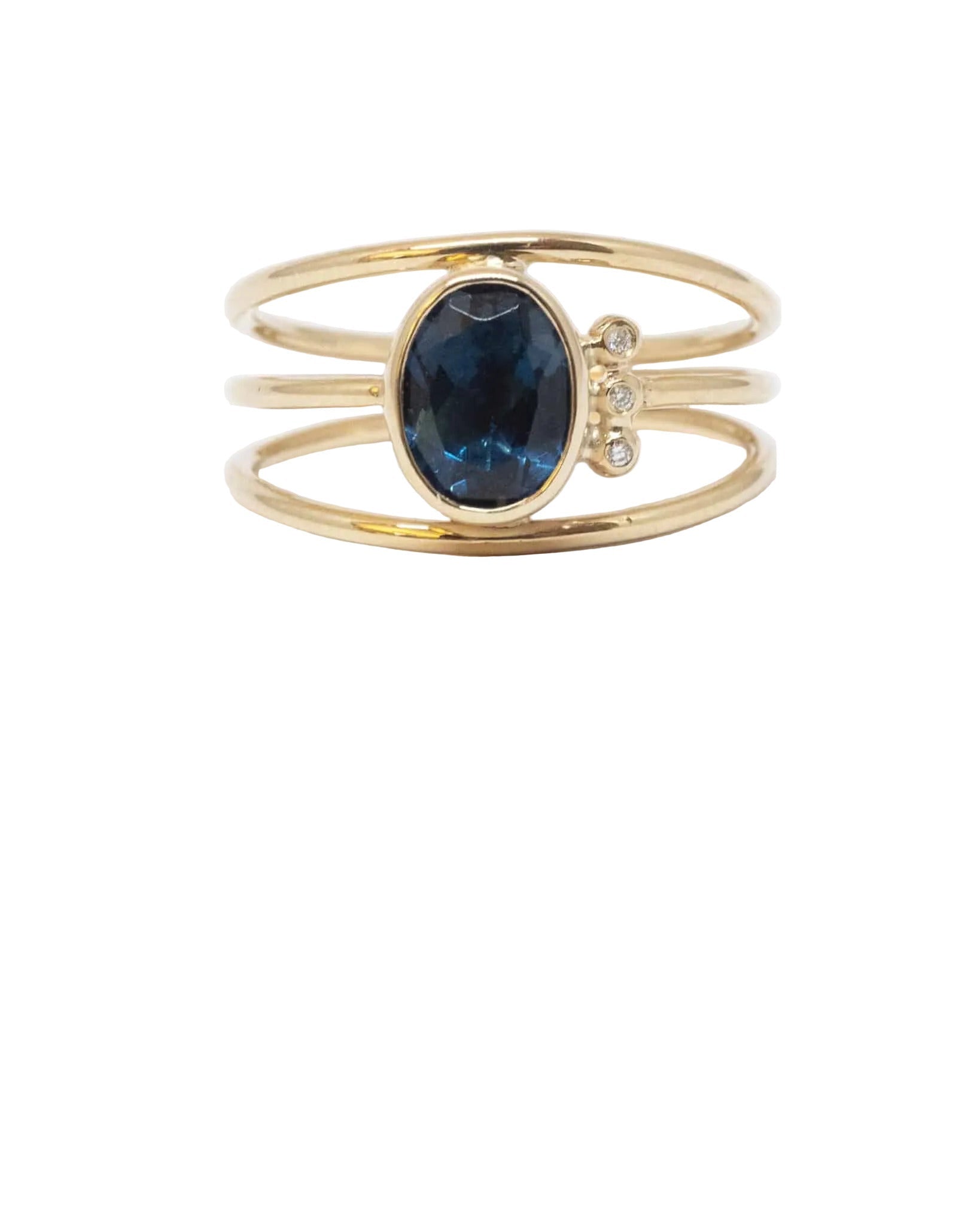 Athena guld ring med london blue topas og diamanter