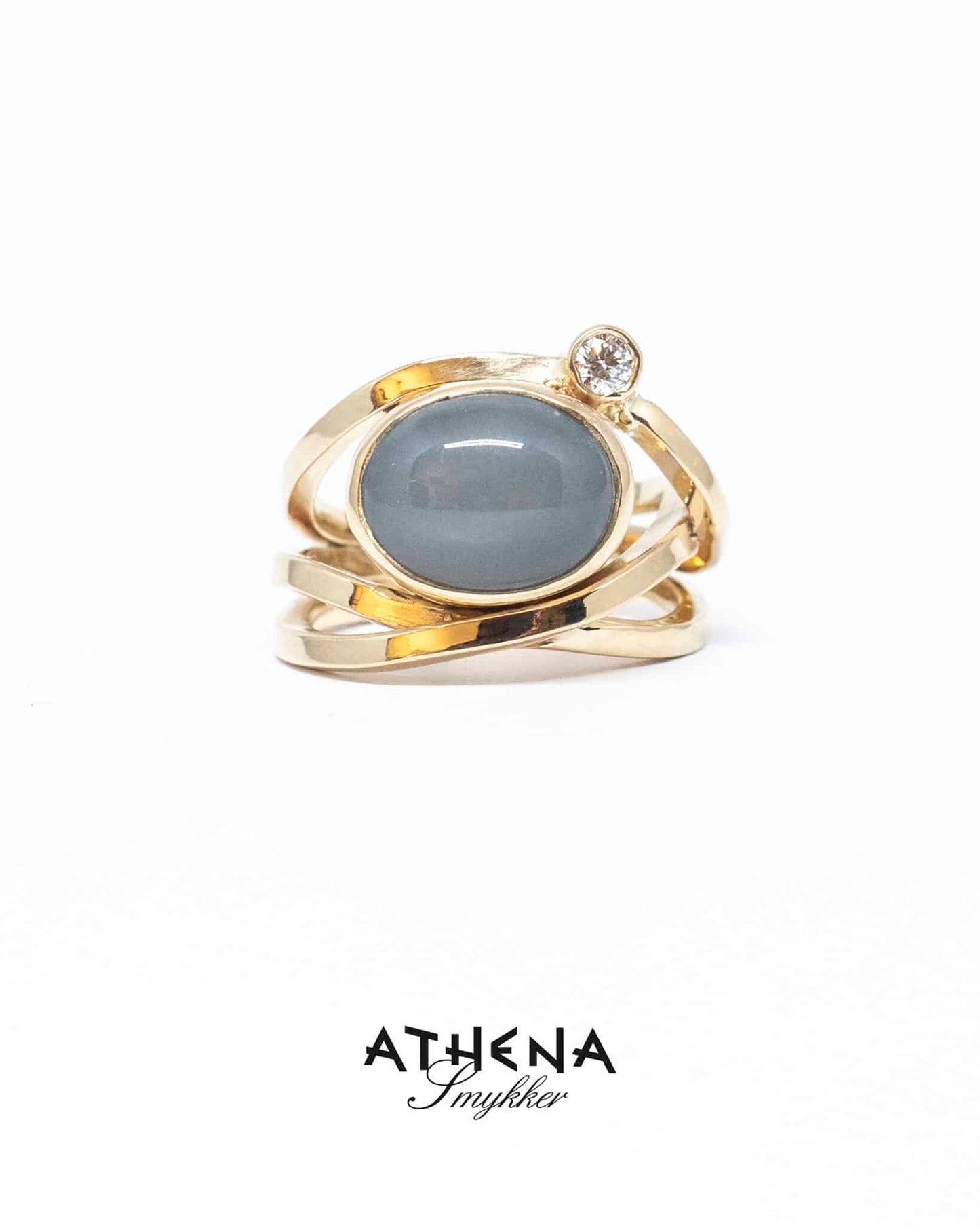 Athena vikle ring med grå månesten og brillant