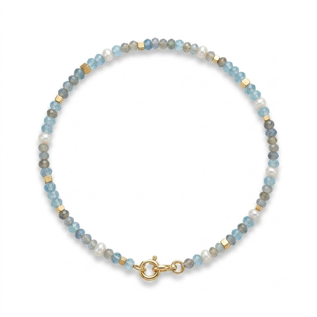 14 kt topas, labradorit og ferskvandsperler armbånd - 55004BTLAPE