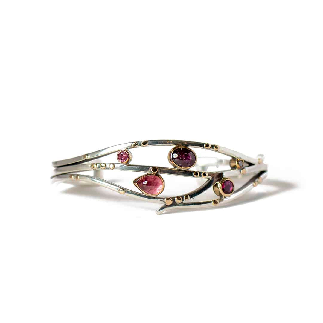 Athena sølv armring med pink turmalin og brillanter