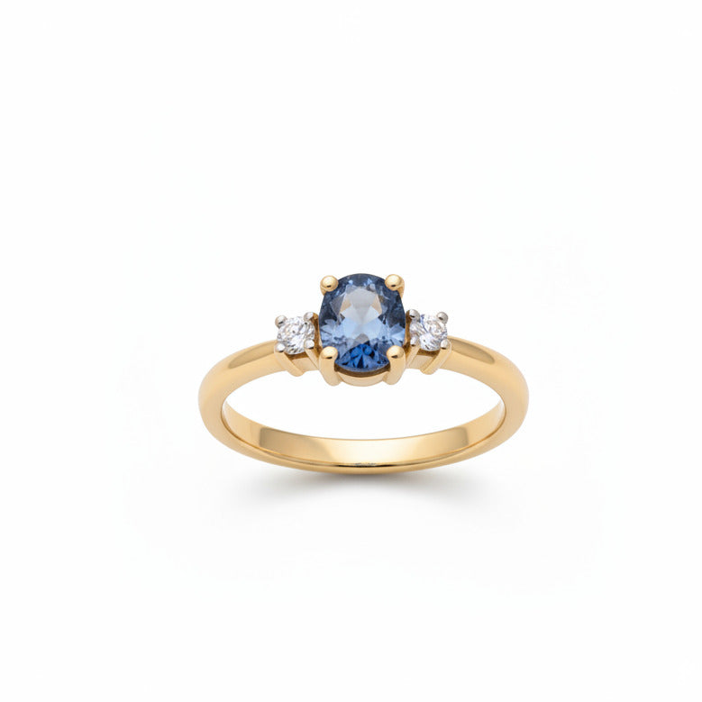 14kt. Safir ring brillanter - 15004S006