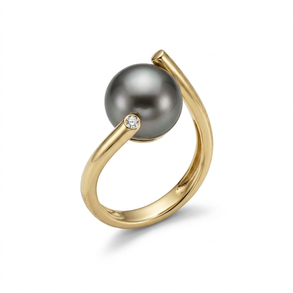 Tahiti perlering i 14 kt rødguld m. 0,02ct brillanter - 15051D02