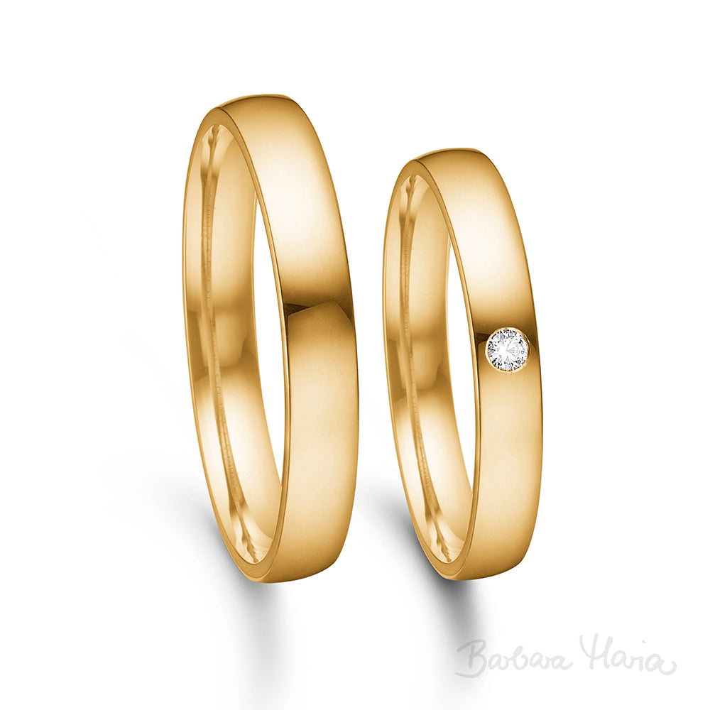Vielsesring sæt i 3,5 mm i 14 kt rødguld m. 0.03ct brillant