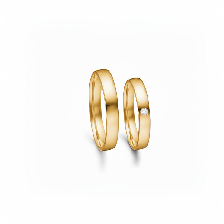 Vielsesring sæt i 3,5 mm i 14 kt rødguld m. 0.03ct brillant