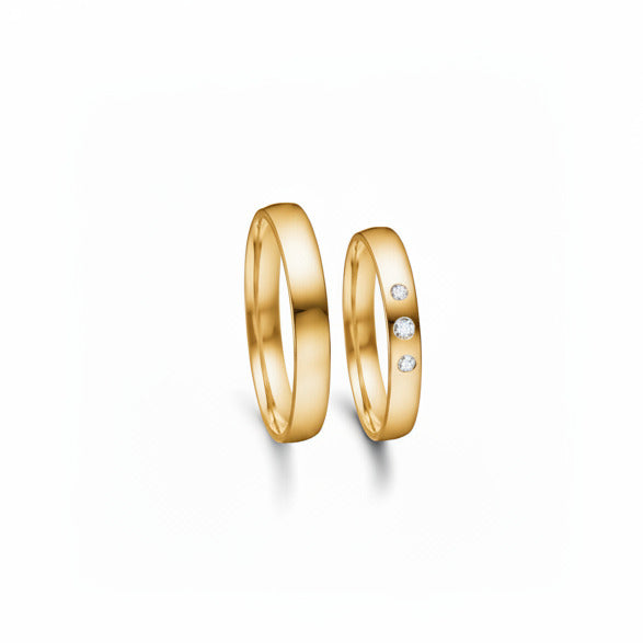 Vielsesring sæt i 3,5 mm i 14 kt rødguld m. 0,07ct brillanter