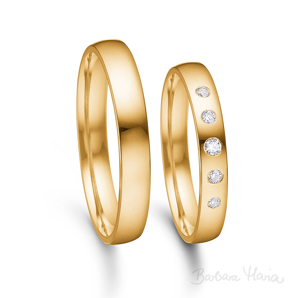 Vielsesring sæt i 3,5 mm i 14 kt rødguld m. 0,09ct brillanter