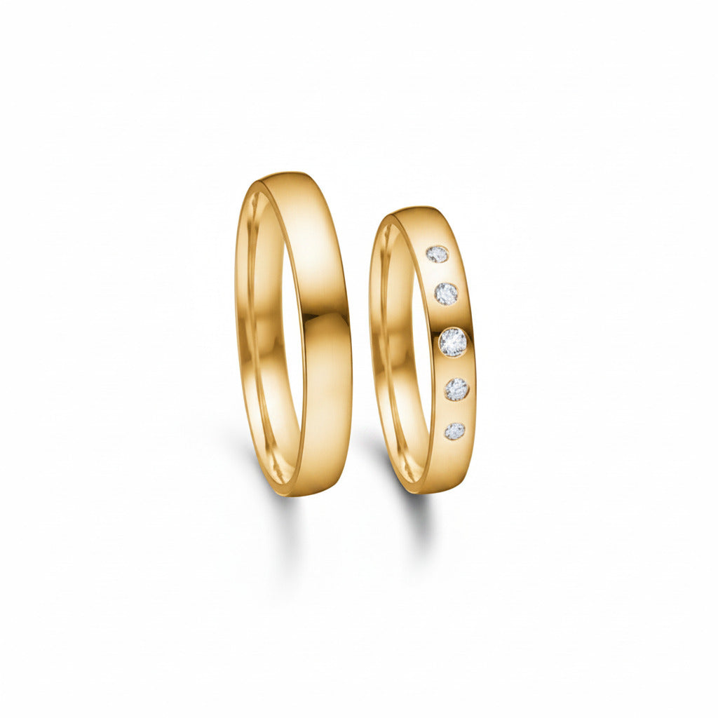 Vielsesring sæt i 3,5 mm i 14 kt rødguld m. 0,09ct brillanter