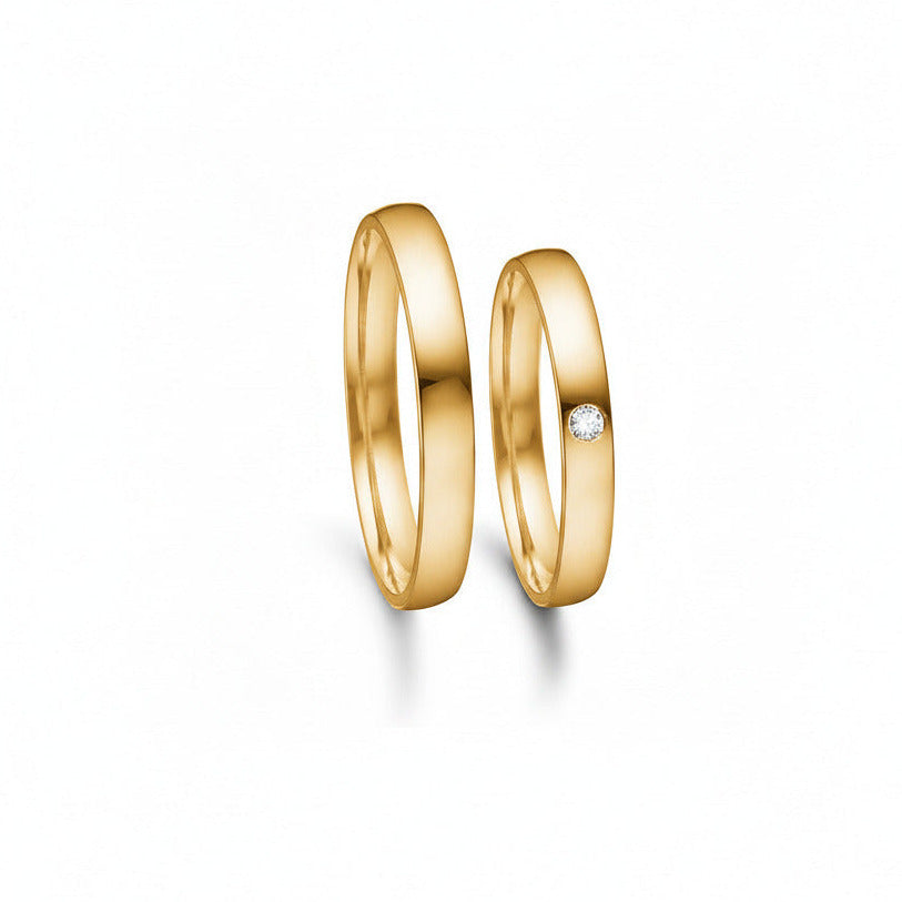 Vielsesring sæt i 3 mm i 14 kt rødguld m. 0,03ct brillant