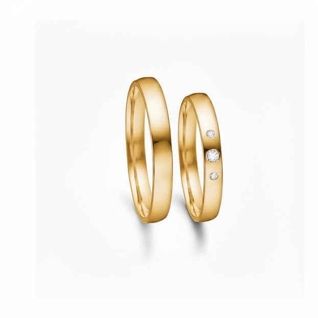 Vielsesring sæt i 3 mm i 14 kt rødguld m. 0,05ct brillanter