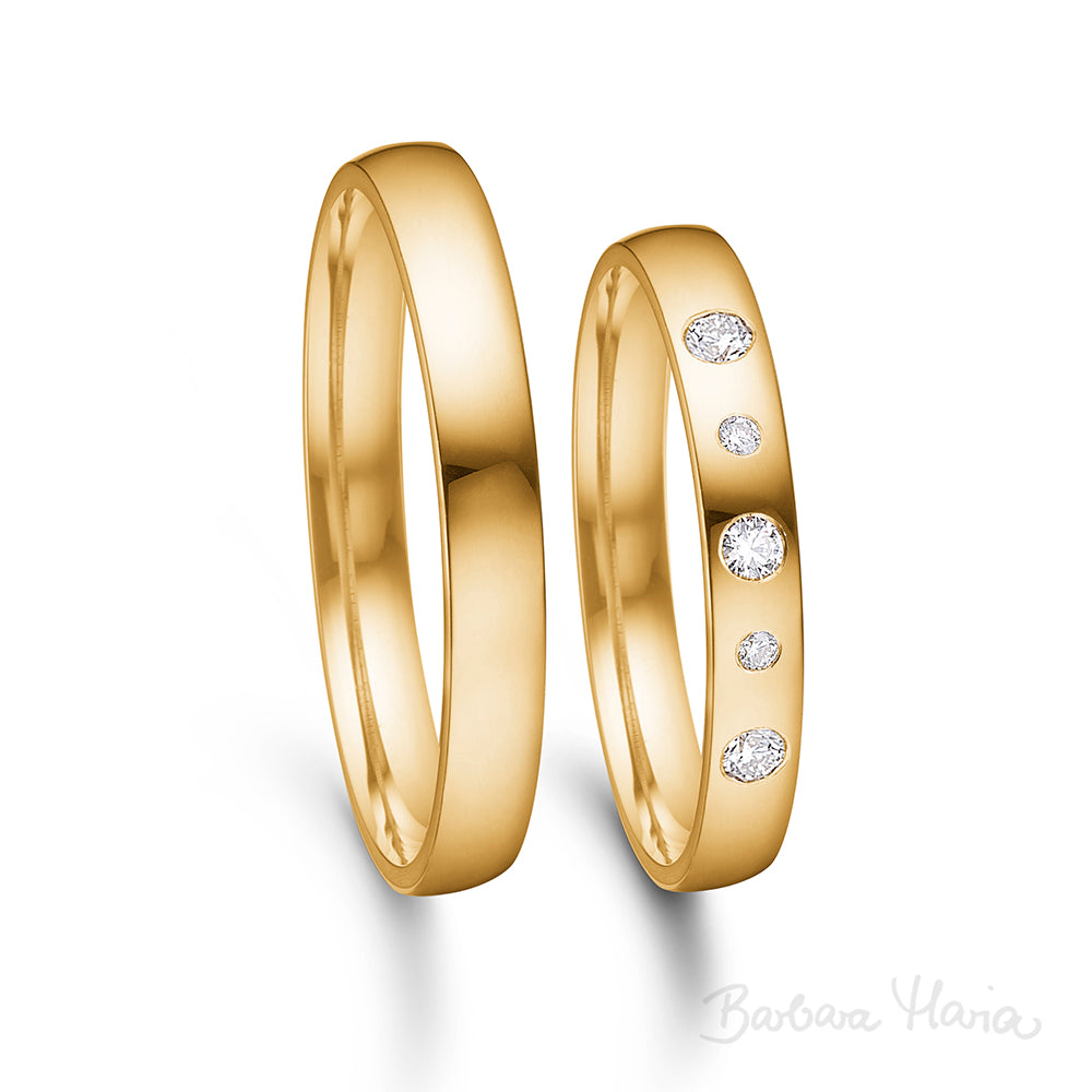 Vielsesring sæt i 3 mm i 14 kt rødguld m. 0,11ct brillanter