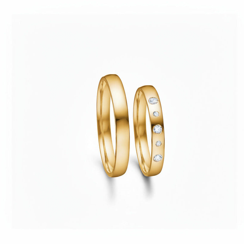 Vielsesring sæt i 3 mm i 14 kt rødguld m. 0,11ct brillanter
