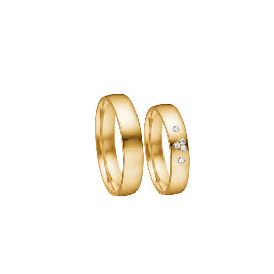 Vielsesring sæt i 4,5 mm i 14 kt. rødguld m. 0,05ct brillanter i hjerte