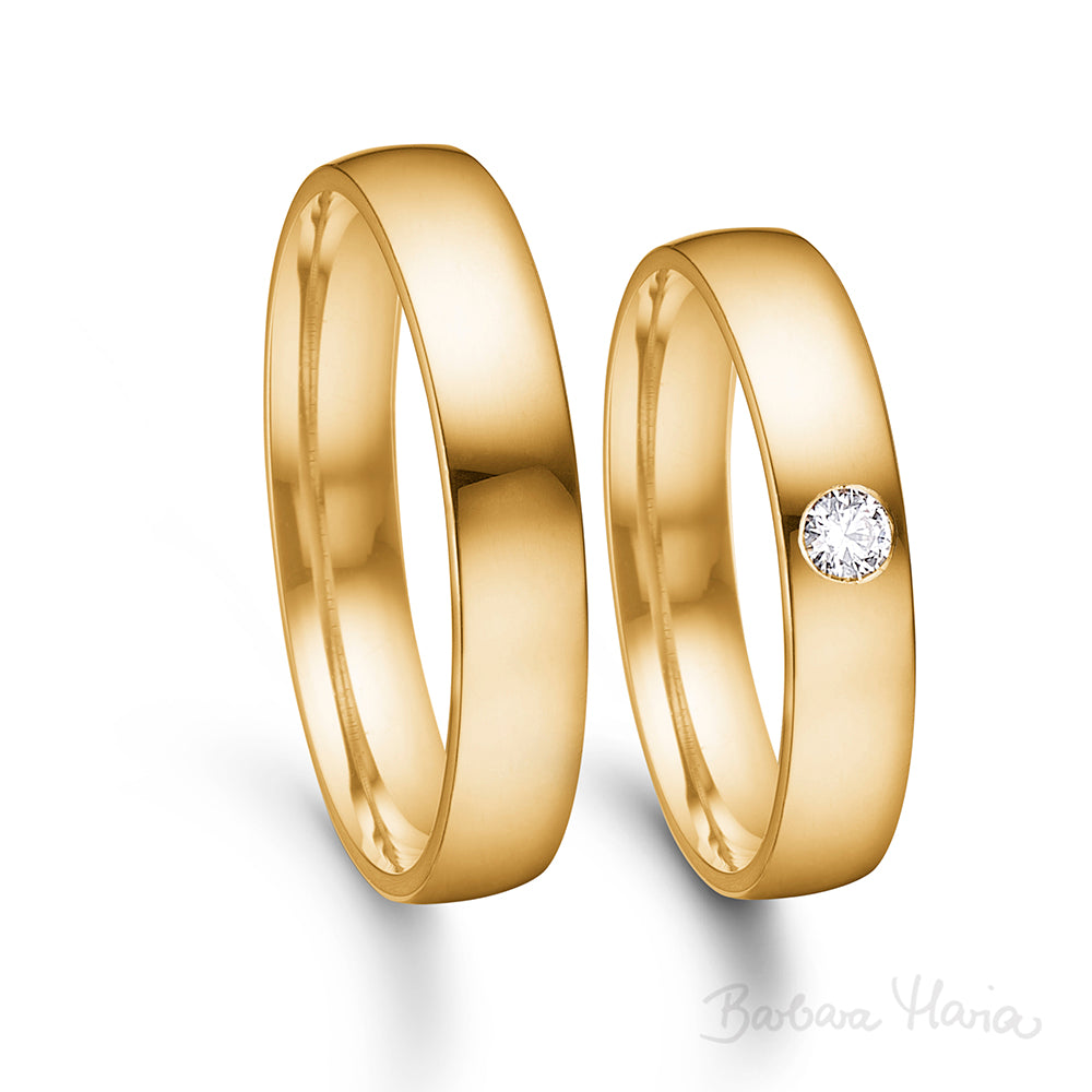 Vielsesring sæt i 4 mm i 14 kt rødguld m. 0,04ct brillant