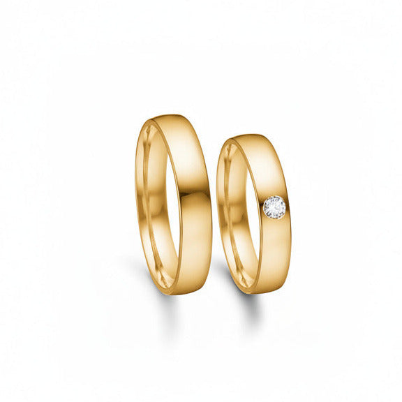 Vielsesring sæt i 4 mm i 14 kt rødguld m. 0,04ct brillant