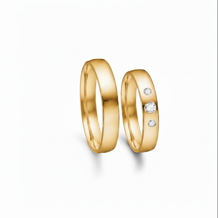 Vielsesring sæt i 4 mm i 14 kt rødguld m. 0,08ct brillanter
