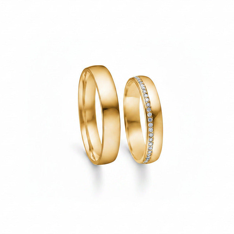 Vielsesring sæt i 4 mm i 14 kt rødguld m. 0,30ct brillanter