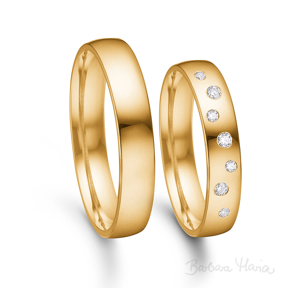 Vielsesring sæt i 4 mm i 14 kt rødguld m. 0,10ct brillanter i stjernedrys