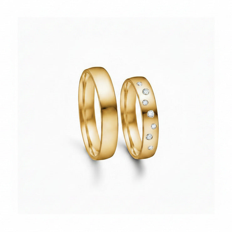 Vielsesring sæt i 4 mm i 14 kt rødguld m. 0,10ct brillanter i stjernedrys
