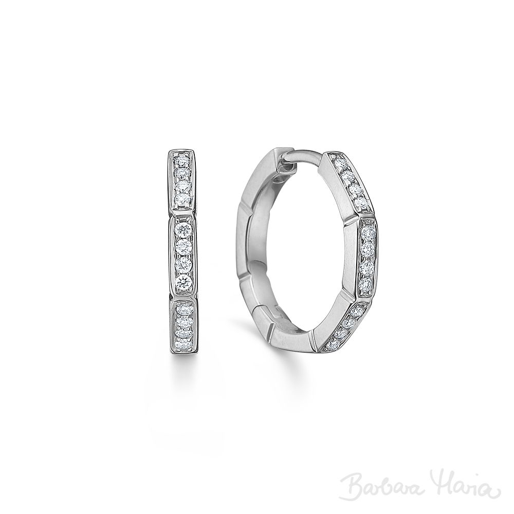 Oktagon Mini Creoler i 14 kt hvidguld m. 0,08ct brillanter - 26006D08