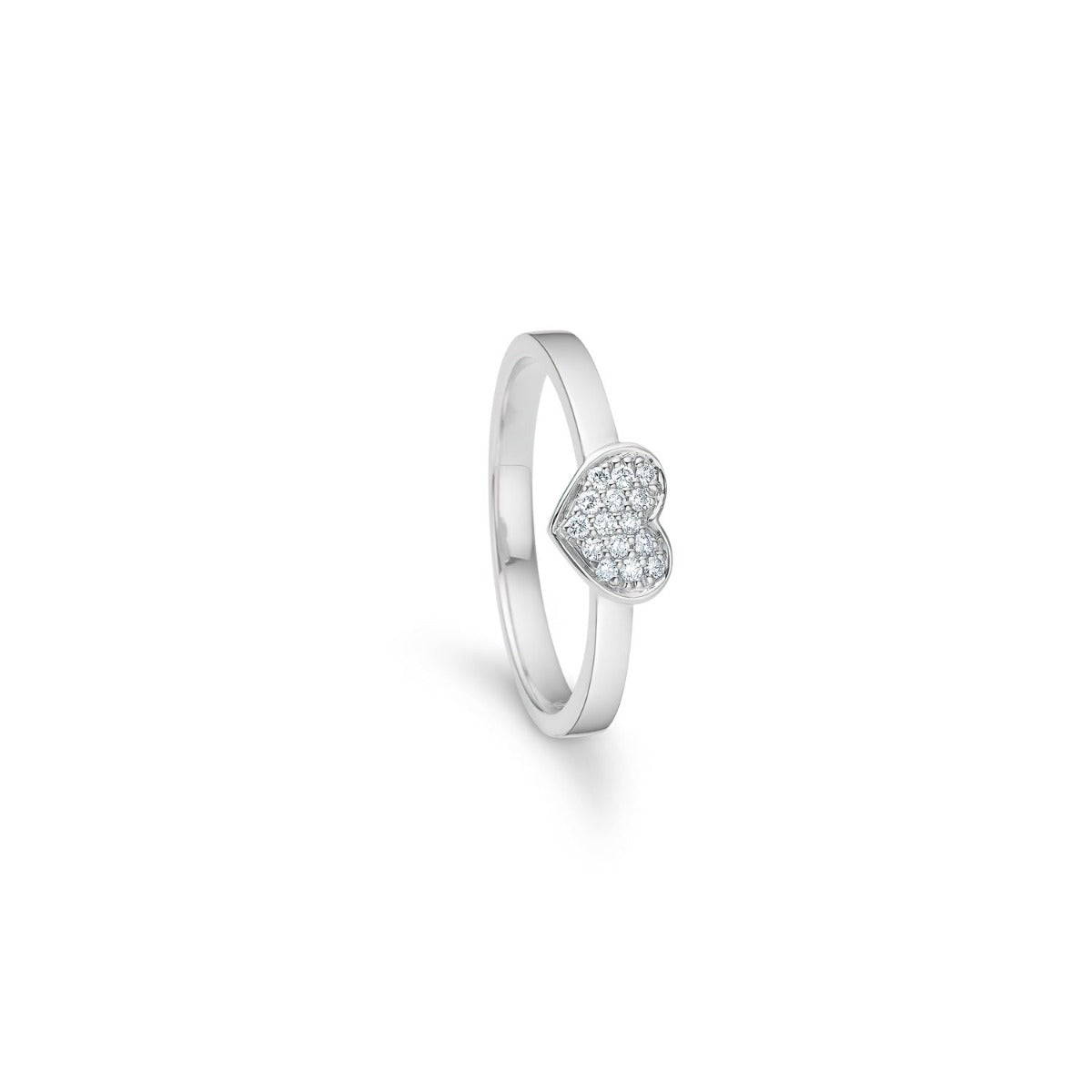 Diamant Hjerte ring i 14kt hvidguld m. 0,09ct brillanter - 16016D09