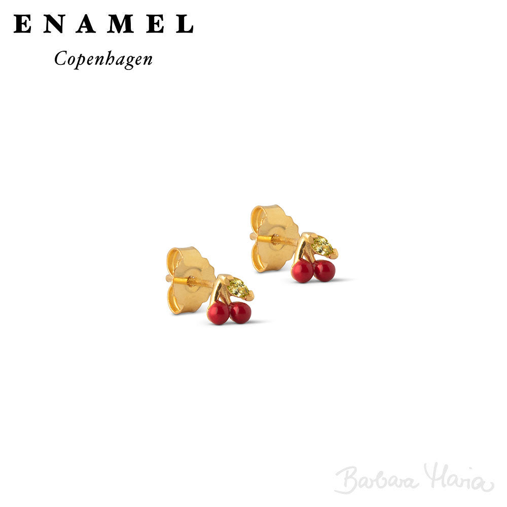 Enamel Cherry ørestikker i forgyldt sterlingsølv - E218GM